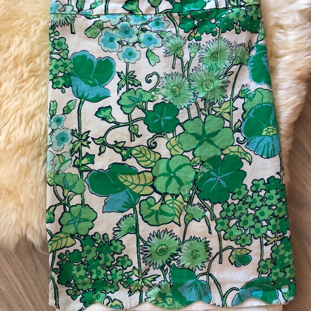 TALBOTS Floral Scalloped-edge Cotton Canvas Skirt